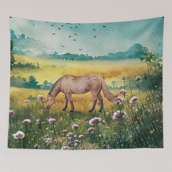Item preview, Watercolor Horse Spring Flowers Field designed and sold by HappyLifeCreate.