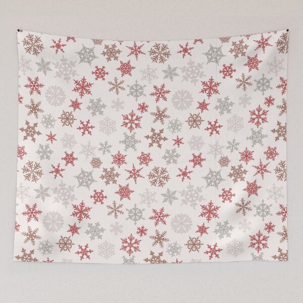 Item preview, Flakes Seamless Pattern - White Background With Red Snow Flakes designed and sold by ImagesDesigns.
