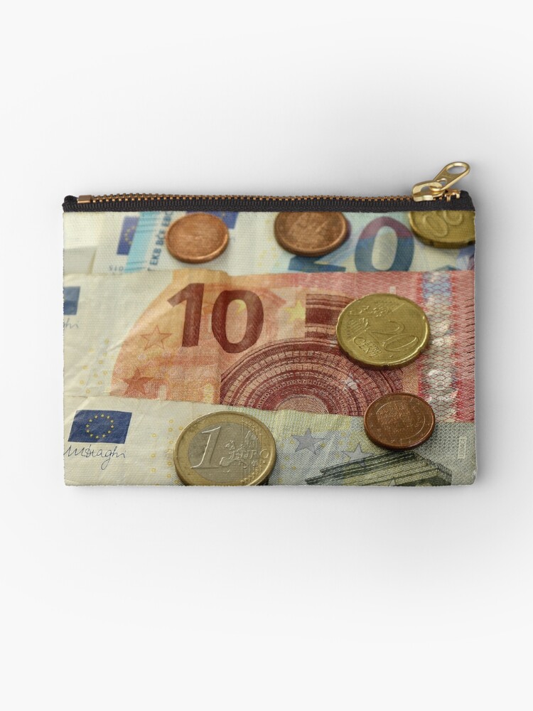 Pochette for Sale avec l'œuvre « Billets et pièces en euros » de l