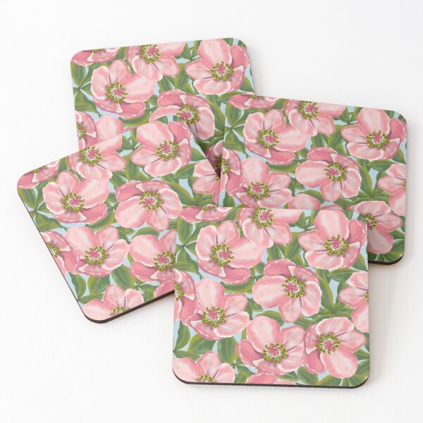 Item preview, Modern millennial pink flowers and green leaves oil paint patter designed and sold by LKL-Designs.