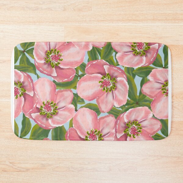 Item preview, Modern millennial pink flowers and green leaves oil paint patter designed and sold by LKL-Designs.