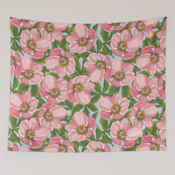 Item preview, Modern millennial pink flowers and green leaves oil paint patter designed and sold by LKL-Designs.