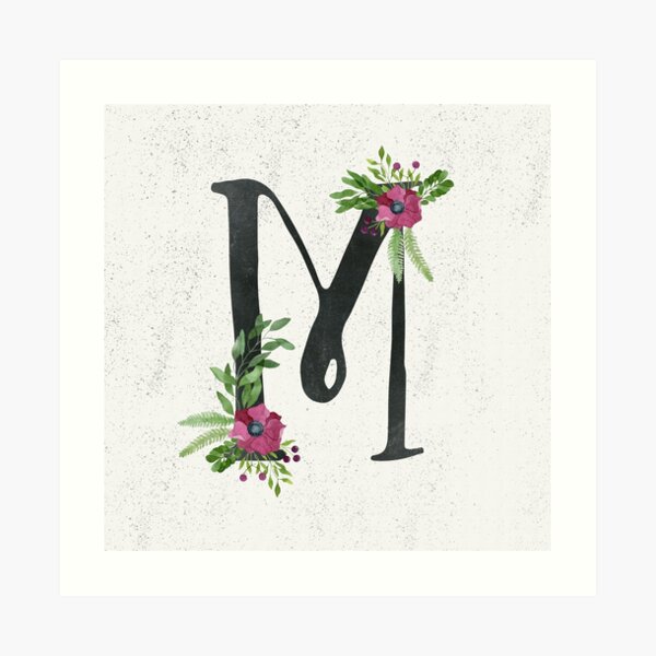 Monogram M with Floral Wreath Art Print