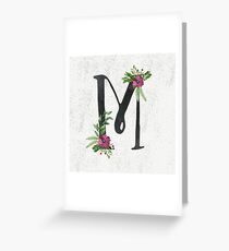 Monogram M with Floral Wreath Greeting Card
