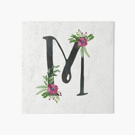 Monogram M with Floral Wreath Art Board Print