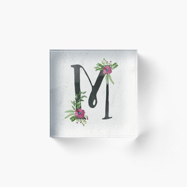 Monogram M with Floral Wreath Acrylic Block