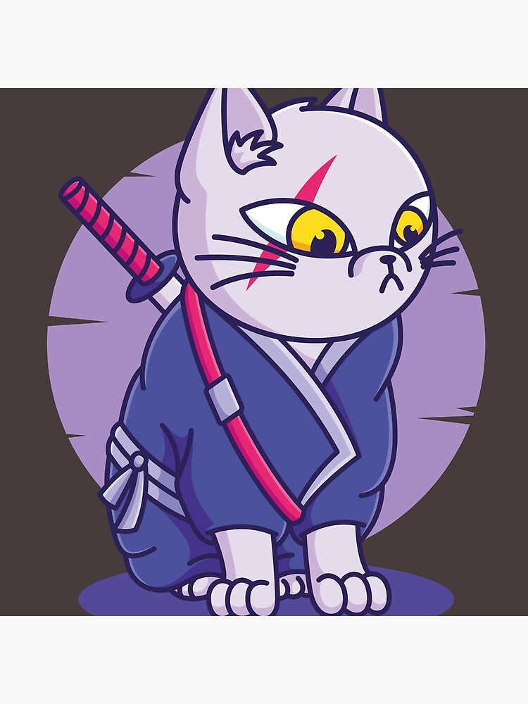 Lindo gato ninja segurando uma espada