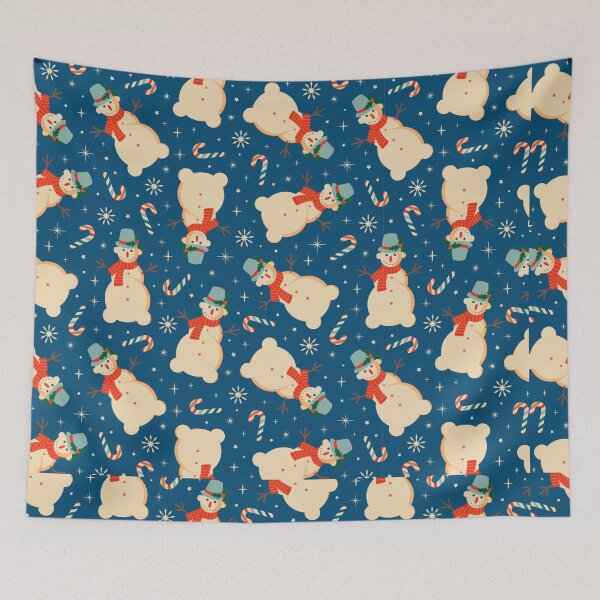 Item preview,  Christmas Seamless Pattern - Blue Background With Snowmen And Candy Cane designed and sold by ImagesDesigns.