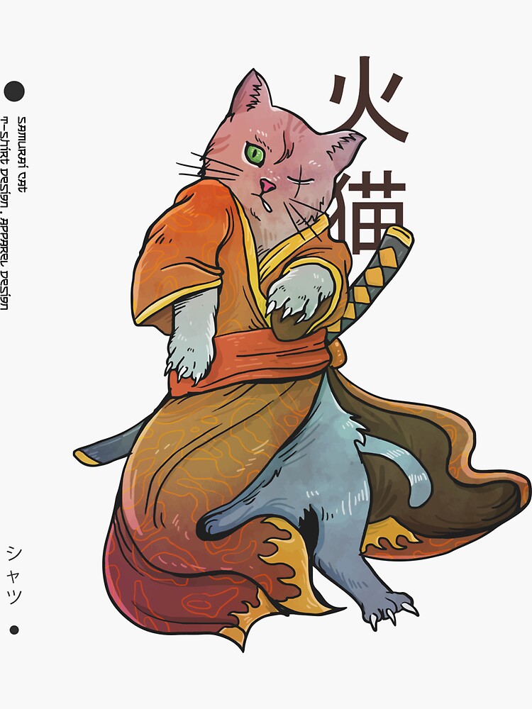 Japanische Samurai-Katze in Rüstung, Fantasy-Kunstwerk | Sticker