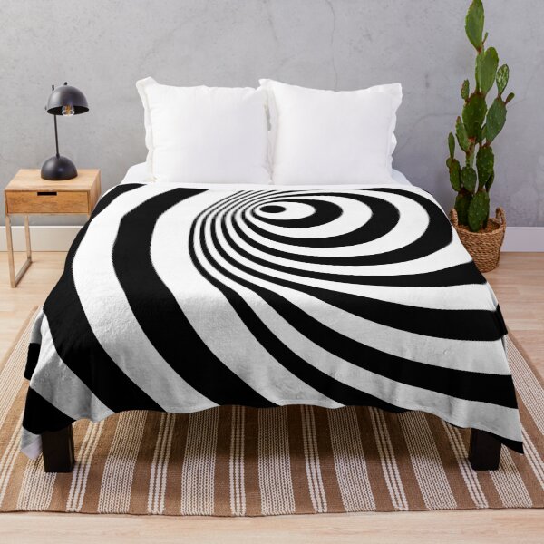Item preview, Black and White Geometric Psychedelic 70s Retro Swirl Tunnel Ring Pattern designed and sold by All-Black-White.