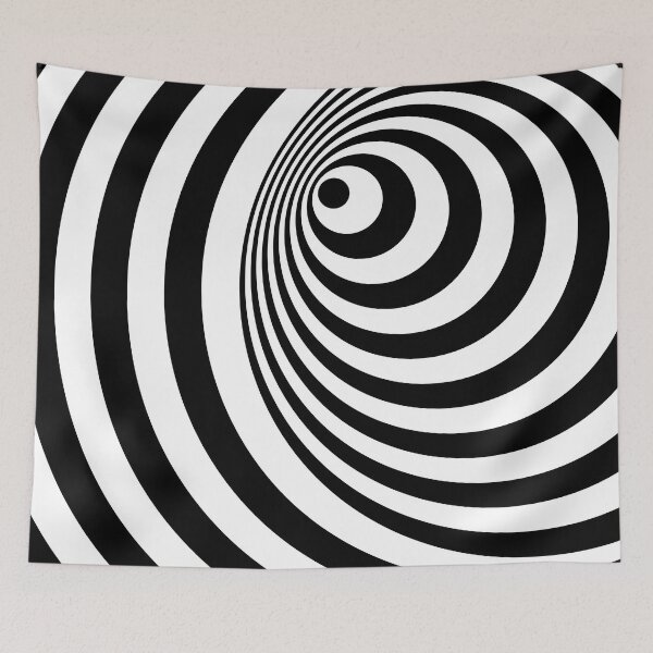 Item preview, Black and White Geometric Psychedelic 70s Retro Swirl Tunnel Ring Pattern designed and sold by All-Black-White.