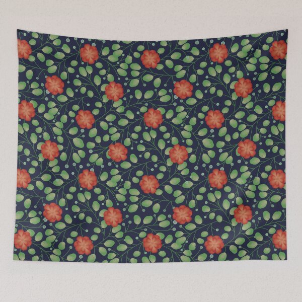 Item preview, Christmas Floral - Blue designed and sold by JaselviiStudio.