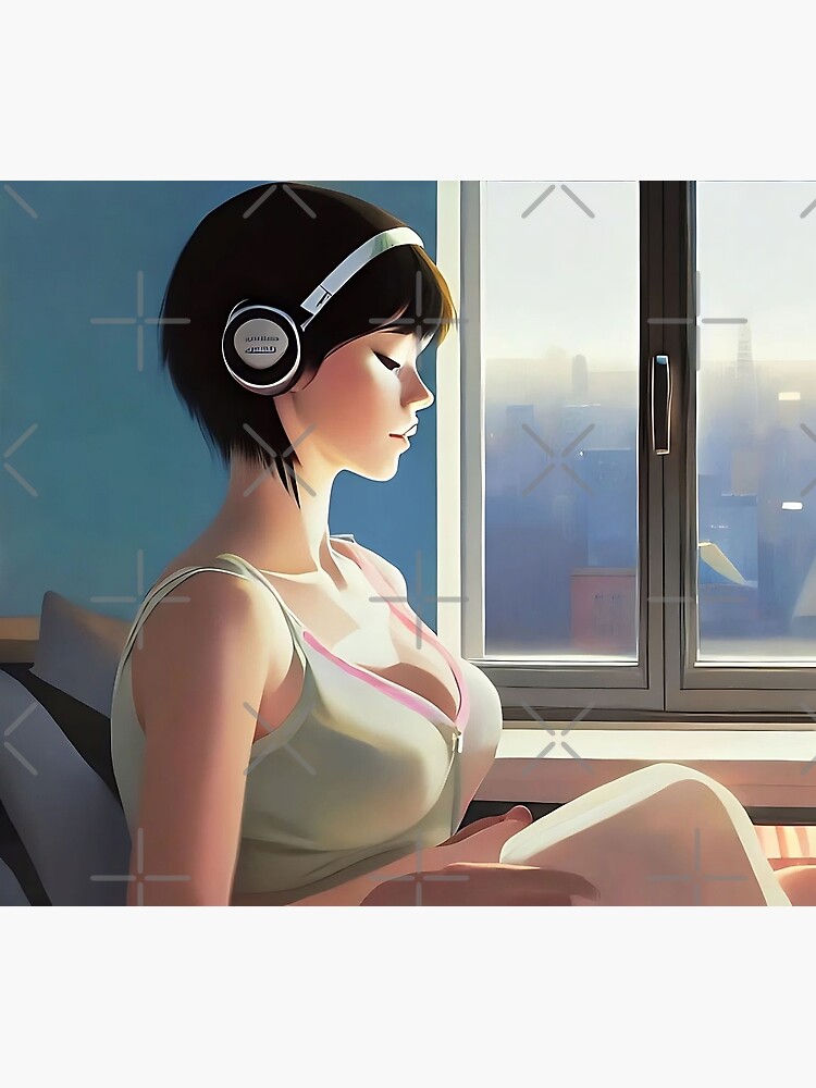 Premium AI Image | Lofi music beautiful anime girl listen to music
