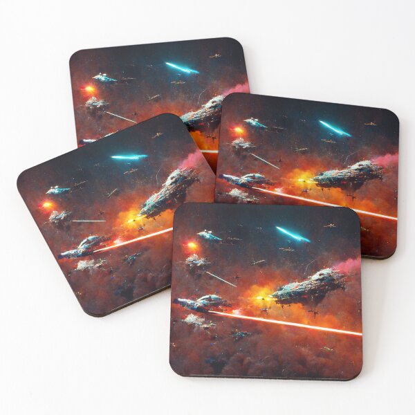 Item preview, Epic Space Battle Painting Poster (Chaotic Laser Fight) designed and sold by ZGigerBarker.