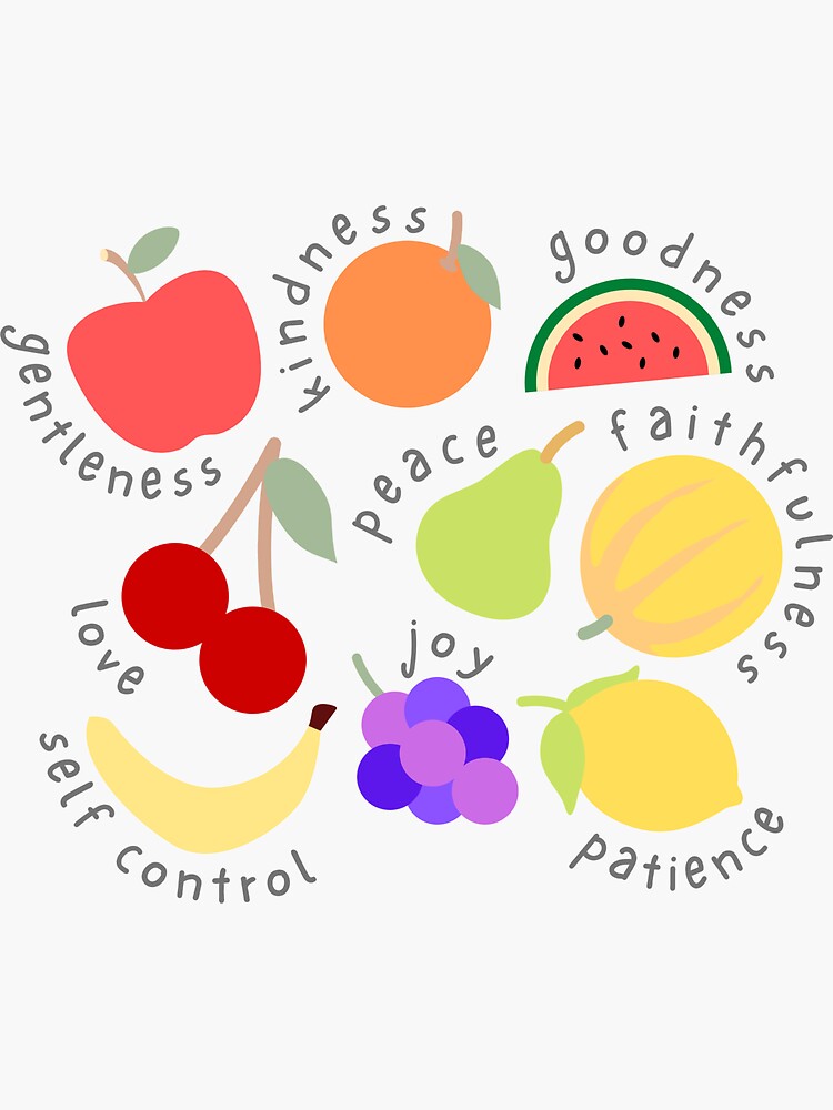 "Fruits of the Spirit Bible Verse Galatians Colorful" Sticker for Sale