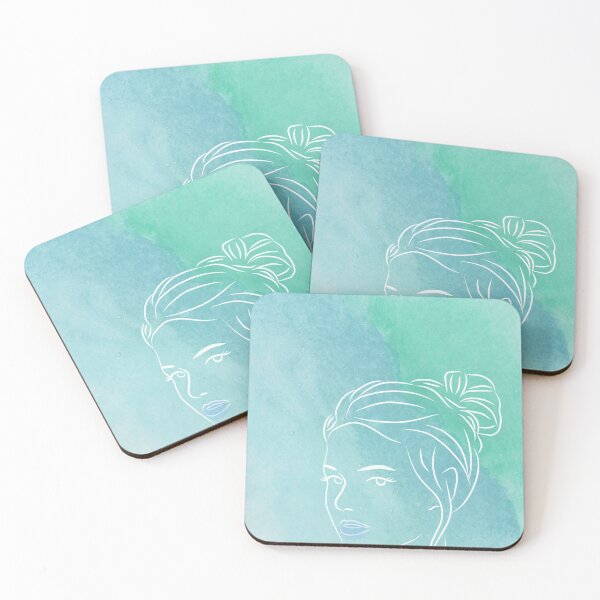 Item preview, Aesthetic outlined woman with blue and green background designed and sold by selmaal.
