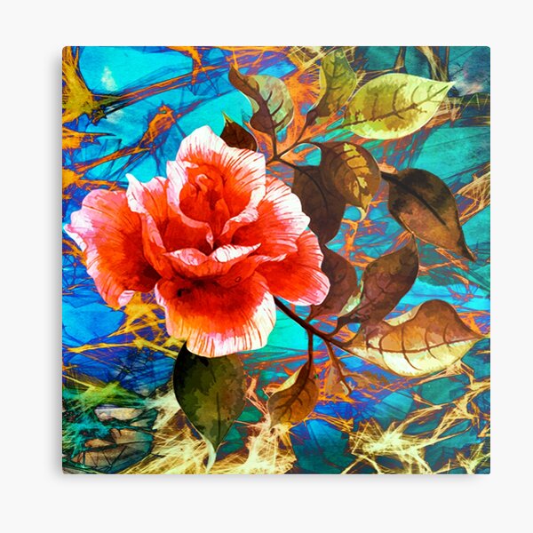 rose sur fond abstrait/rose on abstract background Metal Print