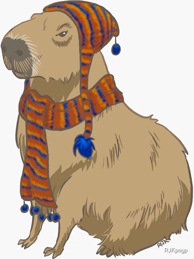 Anime-style Capybara Just Sitting There with Hat and Scarf by RJKpoyp