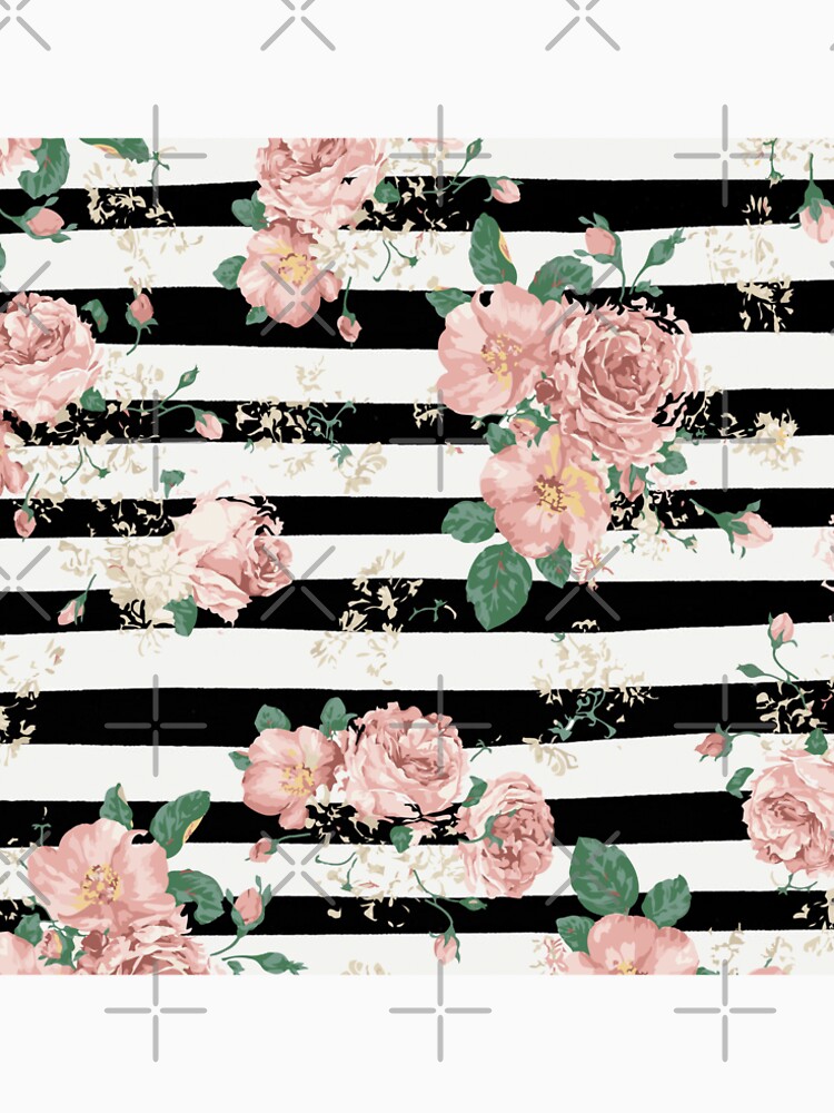 VINTAGE FLORAL ROSES BLACK AND WHITE STRIPES by xiari