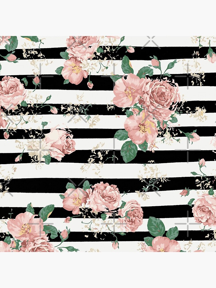 VINTAGE FLORAL ROSES BLACK AND WHITE STRIPES by xiari
