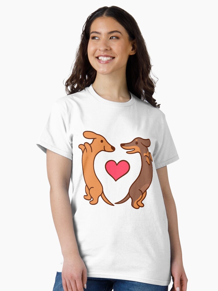Thumbnail 2 of 7, Classic T-Shirt, Cute cartoon dachshunds in love designed and sold by irmirx.