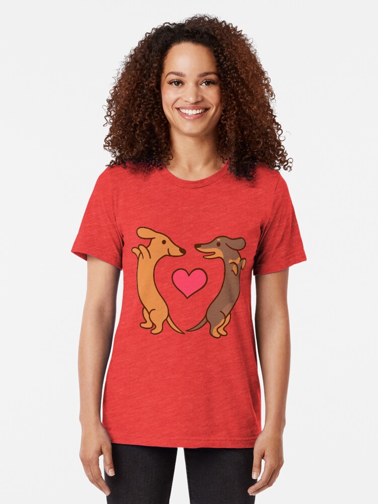Alternate view of Cute cartoon dachshunds in love Tri-blend T-Shirt