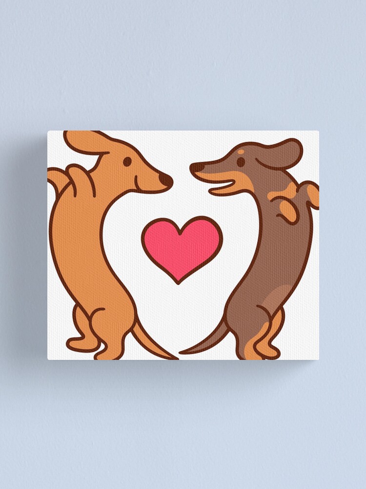 Alternate view of Cute cartoon dachshunds in love Canvas Print
