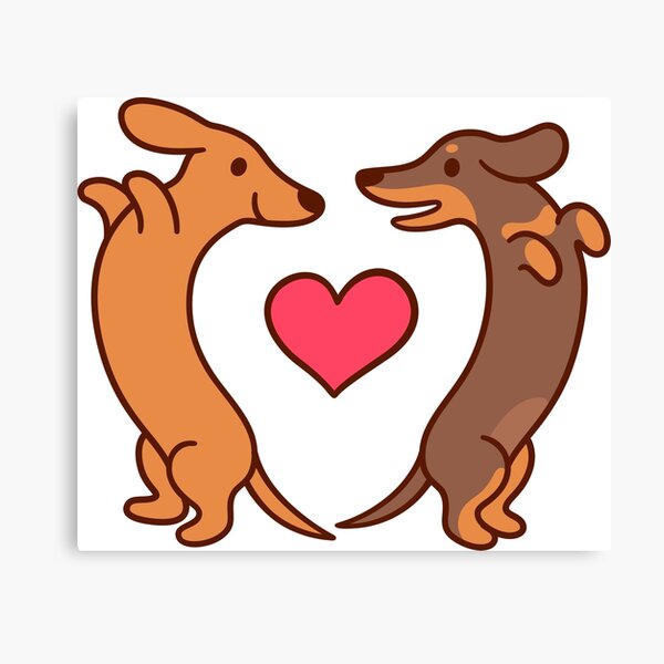 Cute cartoon dachshunds in love Canvas Print
