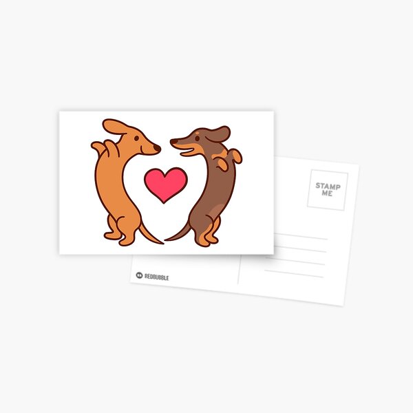 Cute cartoon dachshunds in love Postcard