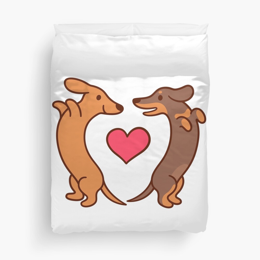 Cute Cartoon Dachshunds In Love Duvet Cover For Sale By Irmirx Redbubble 