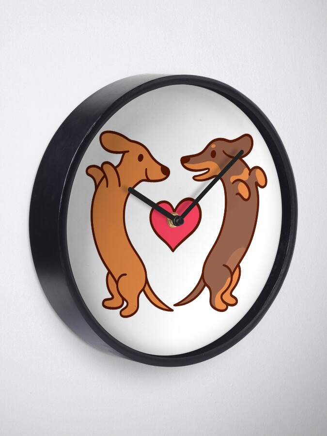 Alternate view of Cute cartoon dachshunds in love Clock