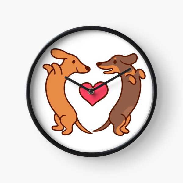 Cute cartoon dachshunds in love Clock