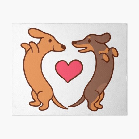 Cute cartoon dachshunds in love Art Board Print