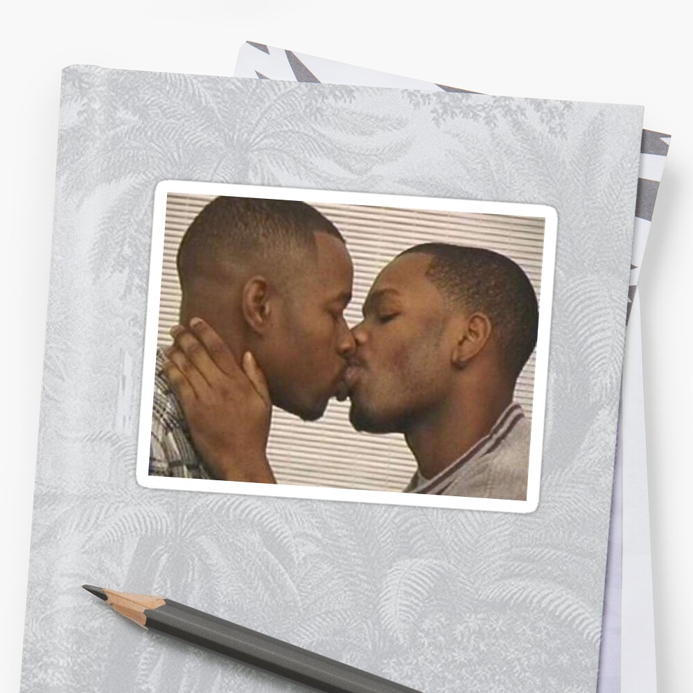 "Two Black Men Kissing Meme" Sticker by Jridge98 Redbubble.