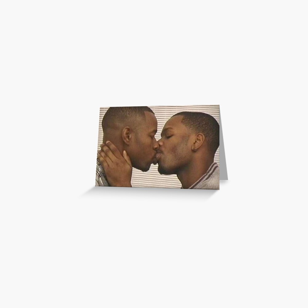 Two Black Men Kissing Meme Greeting Card. 