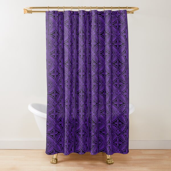 Gothic Architecture Cathedral Carving - Leaves Flowers Pattern - Purple Black Shower Curtain