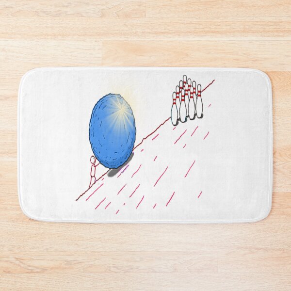 Item preview, Hand-drawn human stories in Sketching style. A man rolls a blue boulder uphill to knock down bowling pins.  designed and sold by ErisMerch.