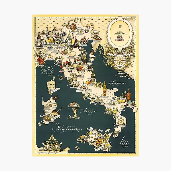 Gastronomic Map of Italy 1949 Photographic Print