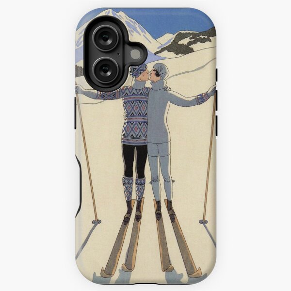 Item preview, Skiing kissing couple vintage French sport fashion illustration designed and sold by Glimmersmith.