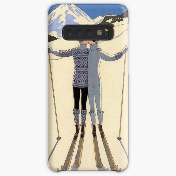 Skiing kissing couple vintage French sport fashion illustration Samsung Galaxy Snap Case