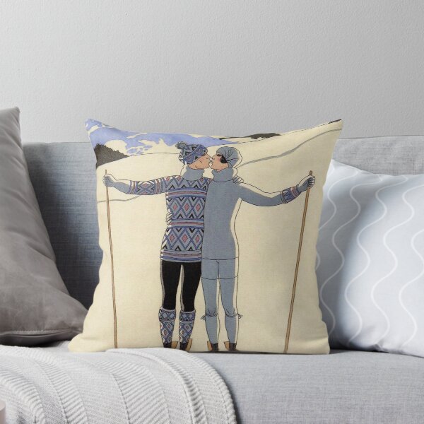 Item preview, Skiing kissing couple vintage French sport fashion illustration designed and sold by Glimmersmith.