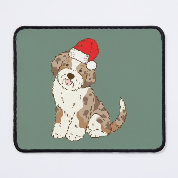 Item preview, Red Merle Aussiedoodle Christmas Santa Doodle Dog Holiday designed and sold by thepawster.