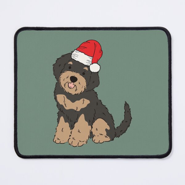 Item preview, Black and Tan Aussiedoodle Christmas Santa Doodle Dog Holiday designed and sold by thepawster.