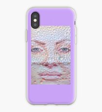 Pretty girl face against transparent water drips as background. iPhone Case