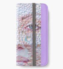 Pretty girl face against transparent water drips as background. iPhone Wallet/Case/Skin