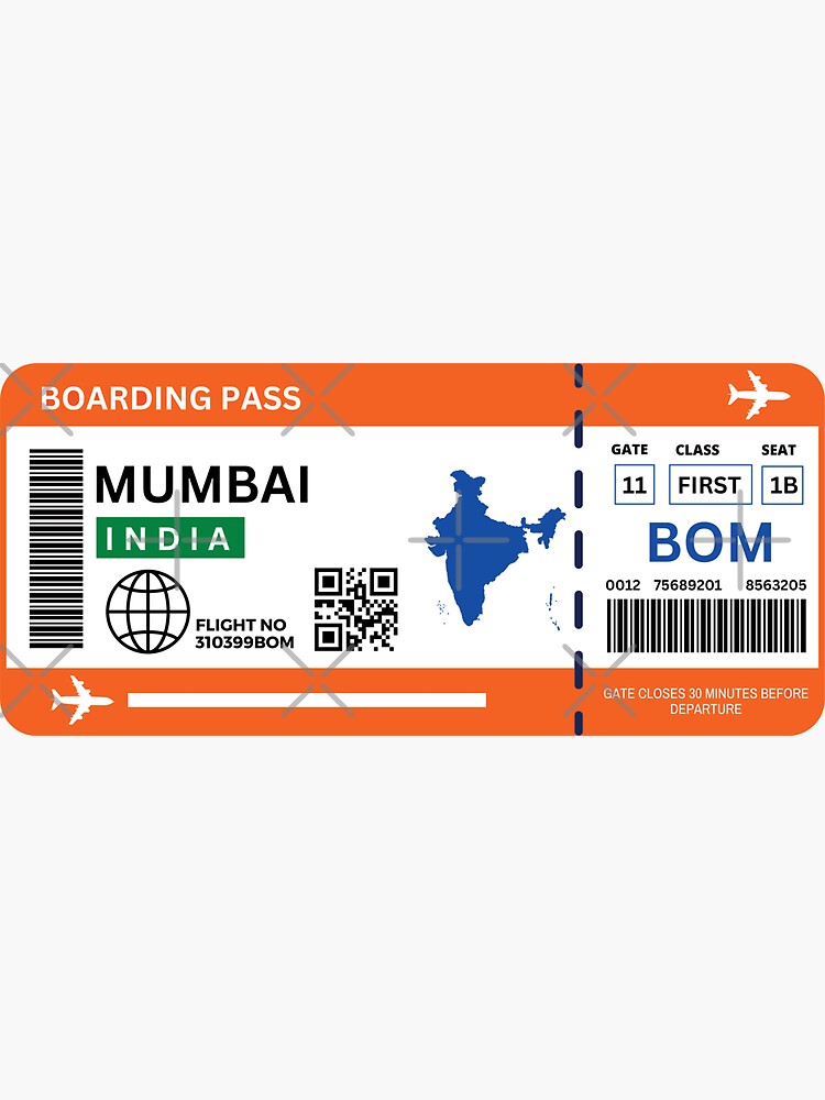 "Mumbai Flight Ticket Boarding Pass Travel" Sticker for Sale by psm0431