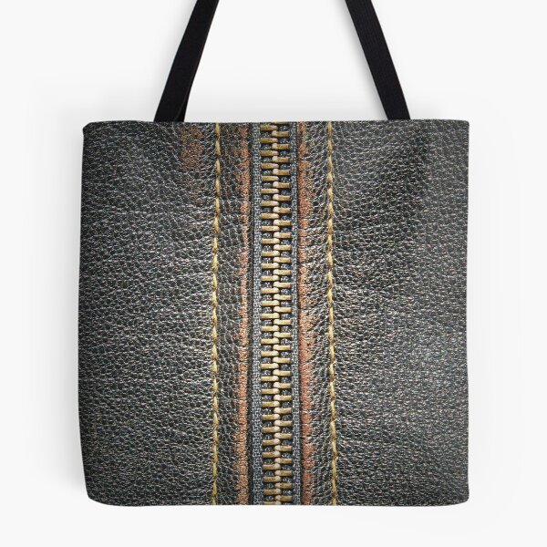 Item preview, Metal zipper on a black leather taken closeup. designed and sold by IaroslavB.