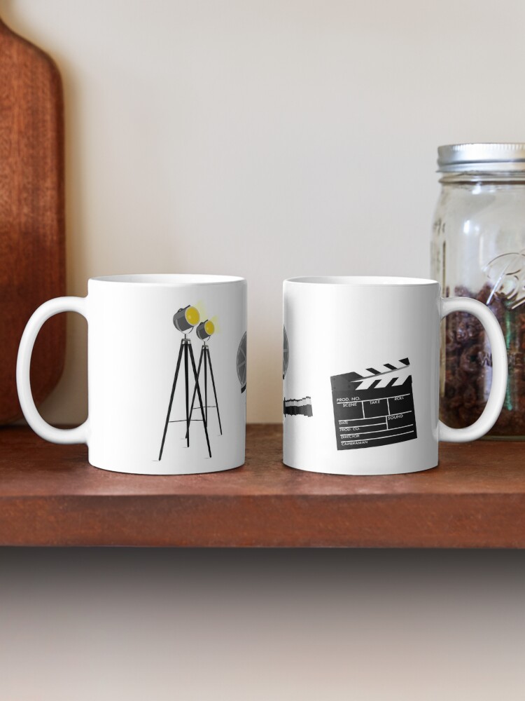 Iconos de computadora taza de café película, luces cámara acción