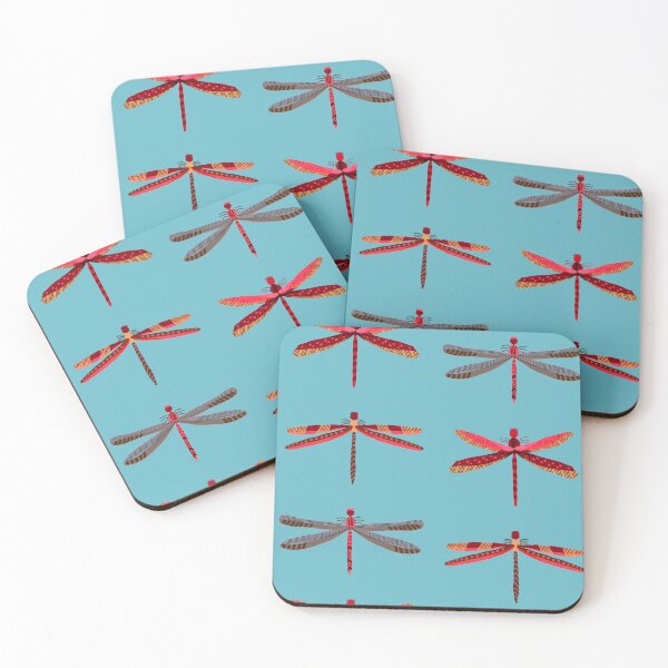 Item preview, Stacked Thailand red dragonflies on light blue designed and sold by Ingrid Poole.