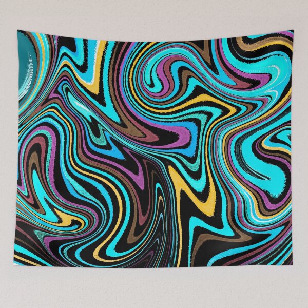 Item preview, Modern Liquid Swirl Abstract Pattern Square Vibrant Neon Tones, Black, Blue Tones, Orange, Pink, Blue and Pink, Multicolor Design designed and sold by theprintedclub.